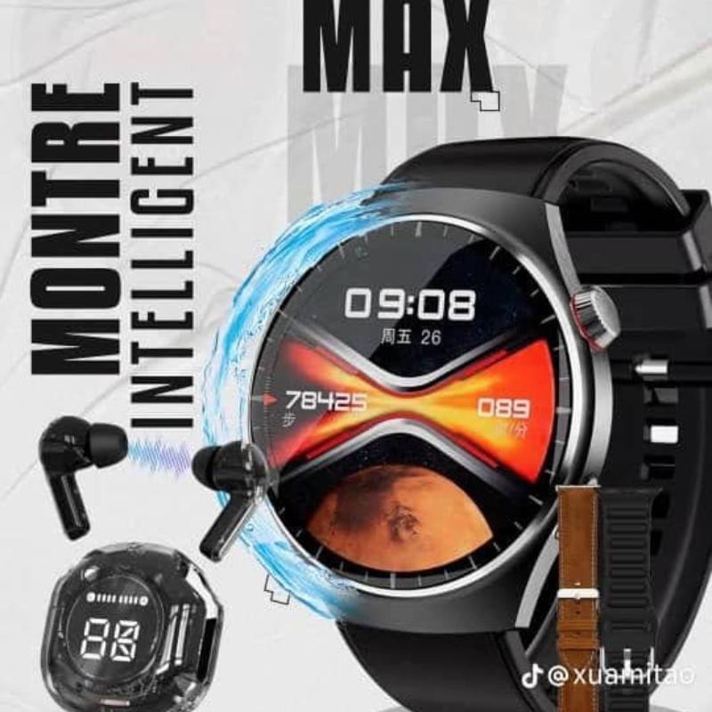 Watch5 Max – Coffret Premium (1 Montre+ 2 Bracelets et un ecouteur) ABIDJAN